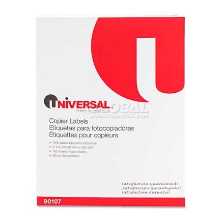 United Stationers Supply Universal® Shipping Labels for Copiers, 2 x 4-1/4, Bright White, 1000/Box UNV90107